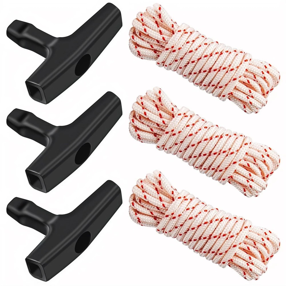 3 Pack 10 ft x 9/64 (3.5mm) Pull Cord Rope with Starter Handle White & Red