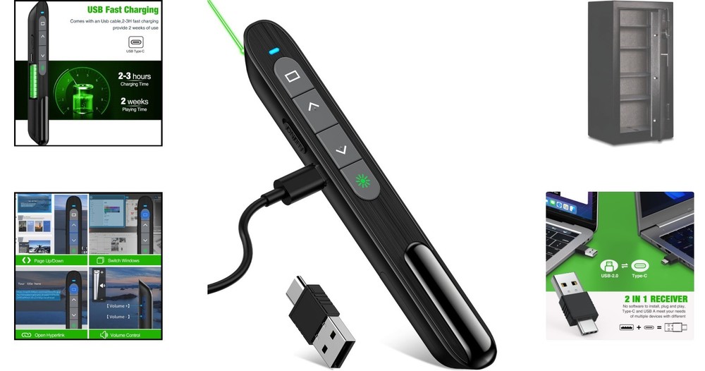 Wireless Remote Clicker for Presentations with Volume Control & Long Range Use