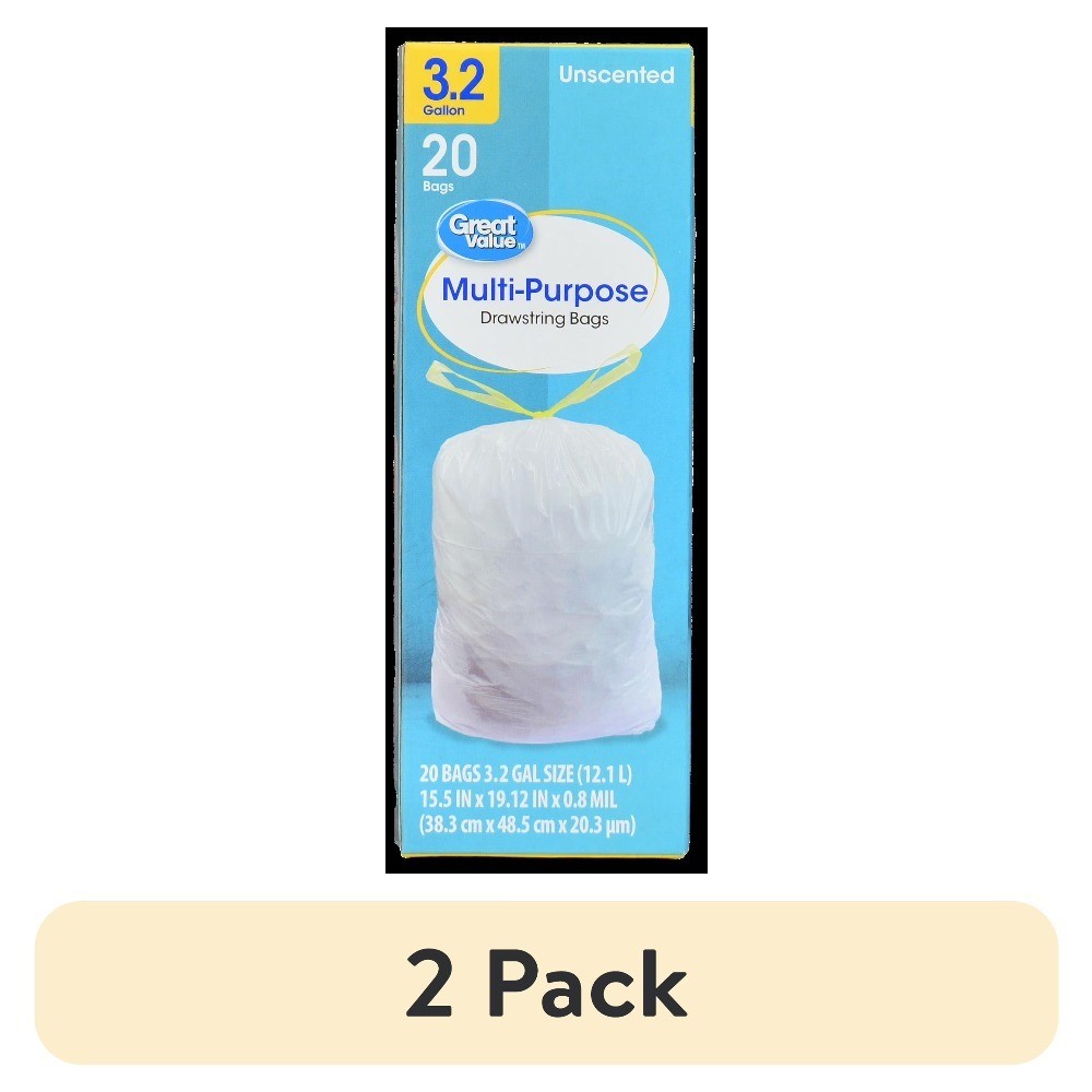 3.2 Gallon Small Drawstring Trash Bags Unscented Garbage Bags 20 Count 2 Pack