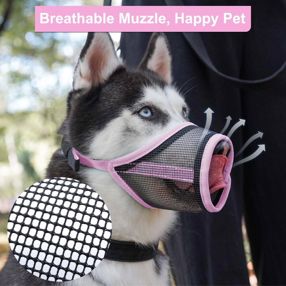 LUCKYPAW Dog Muzzle, Mesh Muzzle for Small Medium M(Snout: 5¼"-7"), Pink