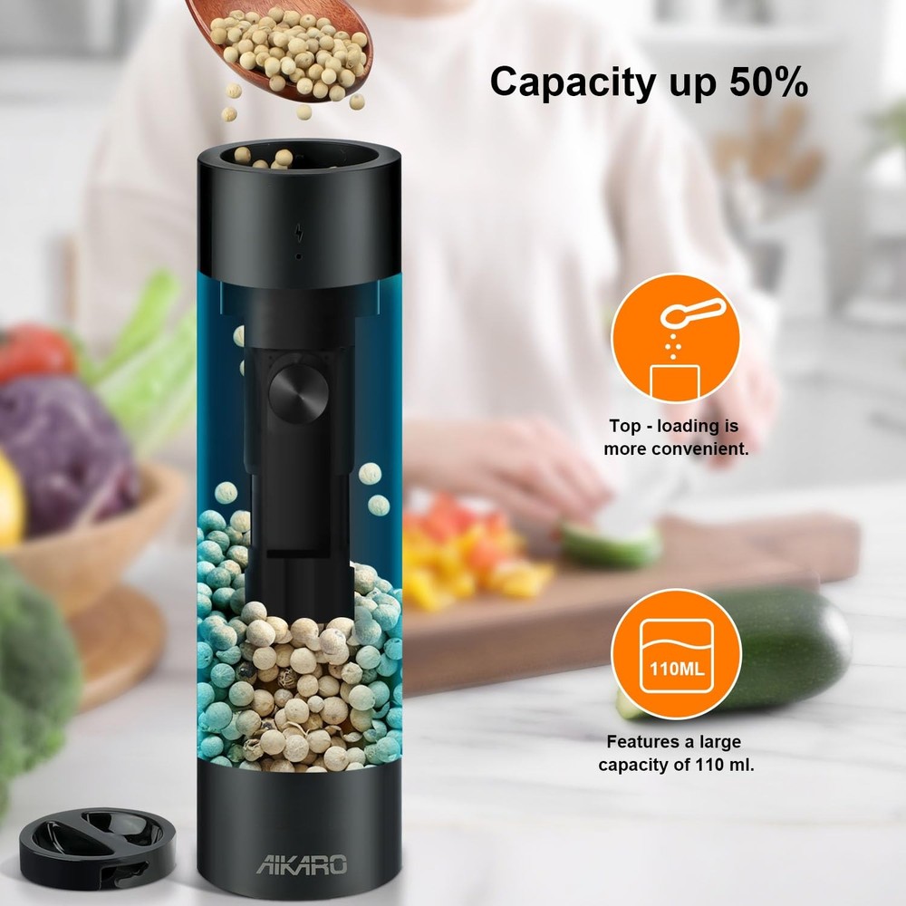 - Salt and Pepper Mill Automatic Spice Grinder, Rechargeable (Set)