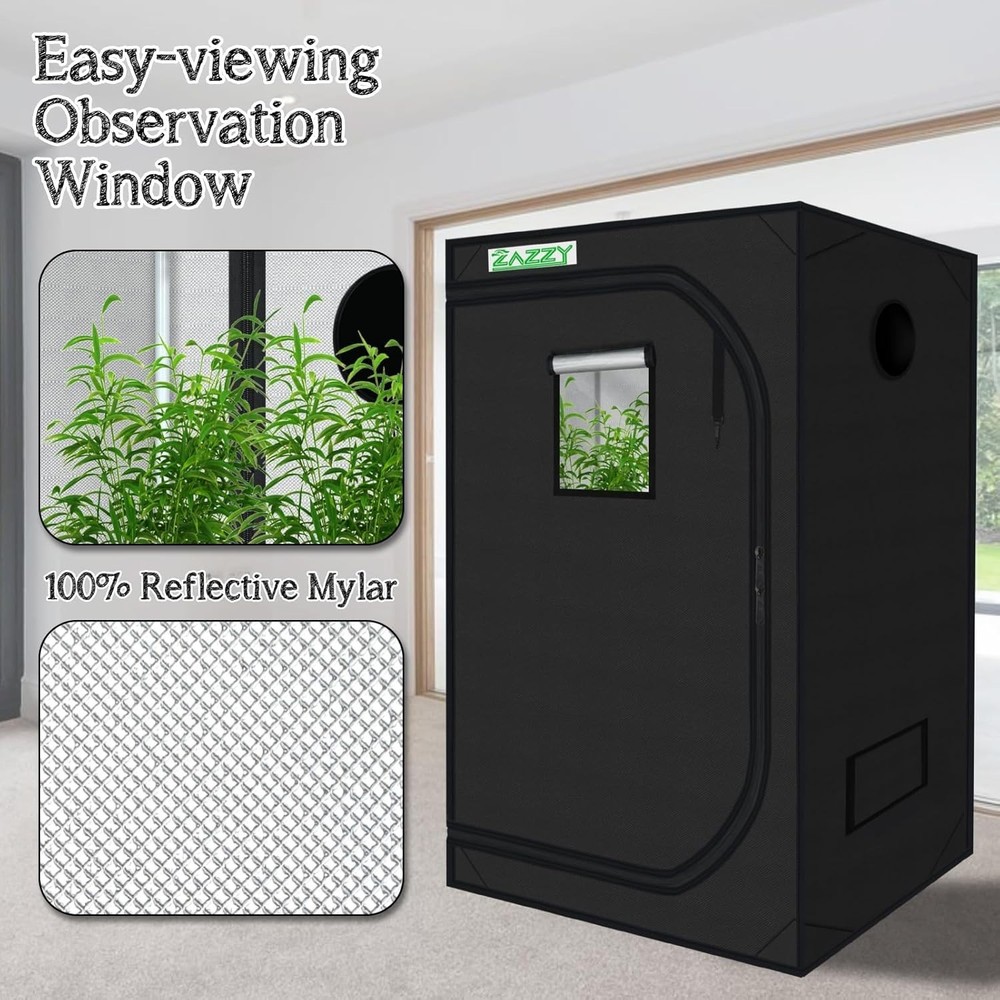 Efficient Hydroponic Growing Tent 48"x48"x78" - Double Stitched & Adjustable