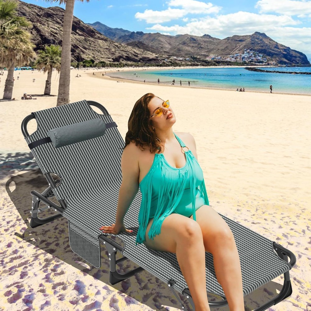 NAIZEA Folding Camping Cot Adjustable 5-Position Reclining Folding Padded Chaise