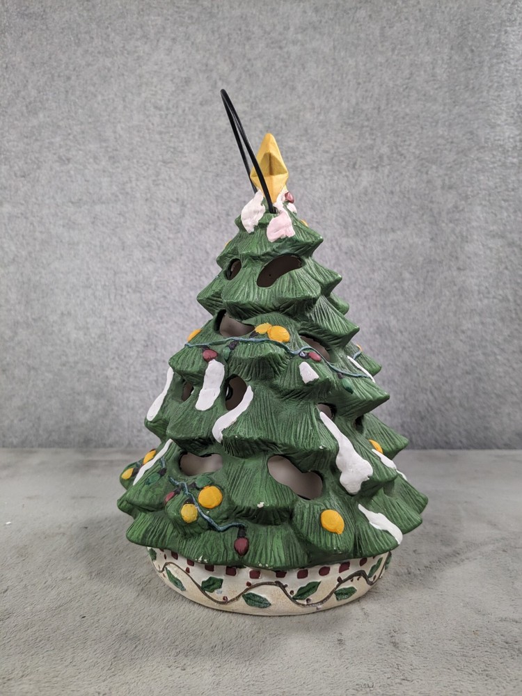 New Creative Ceramic Christmas Tree Candle Holder 9" Snowy Tree Winter Decor