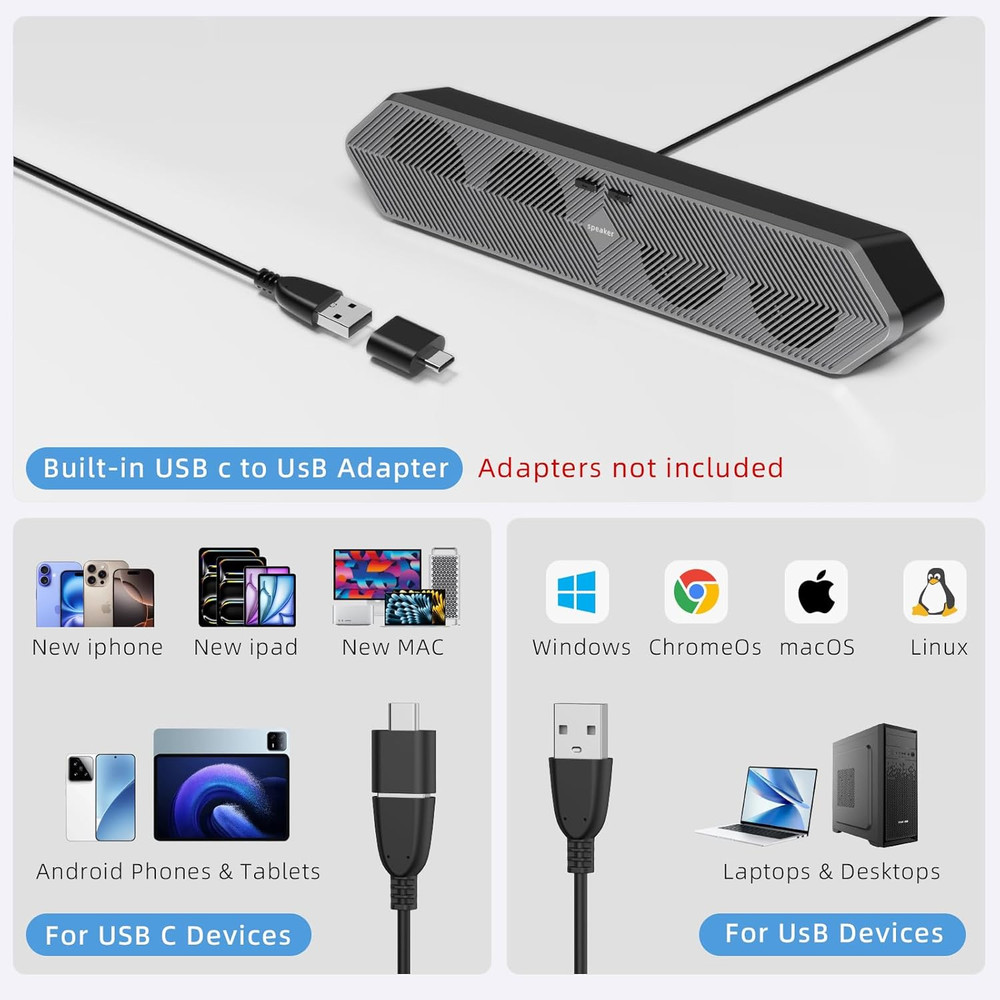 Computer Speakers for Desktop Pc, Wired USB Powered Bluetooth PC Speakers with S