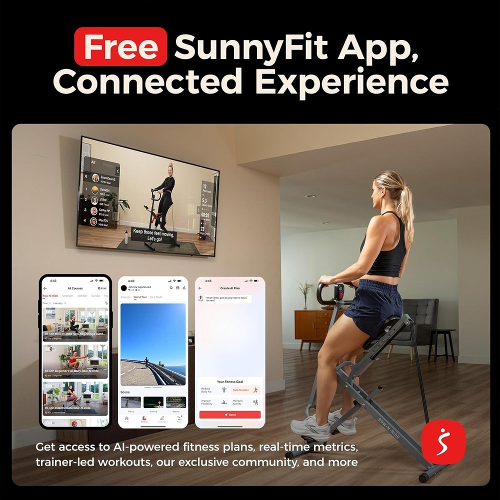 Smart Row-N-Ride Glute & Leg Trainer – Foldable Squat Rower with App Connect