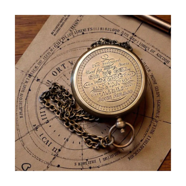 Personalized Engraved Compass with Chain | Antique Brass Pocket Compass | Custom