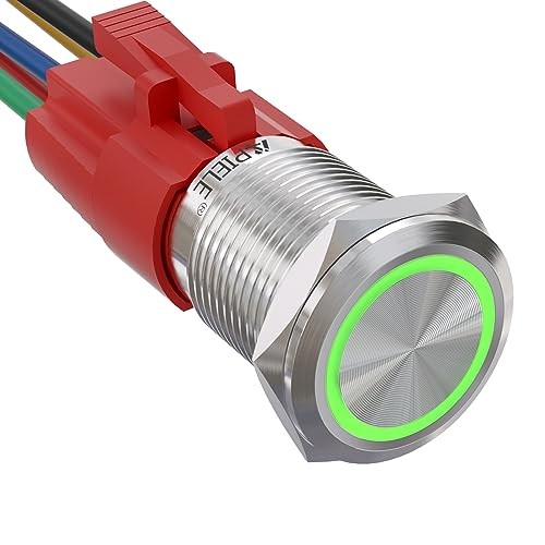 16mm Latching Push Button Switch 12VDC On Off Silver Shell Silver Shell-Green