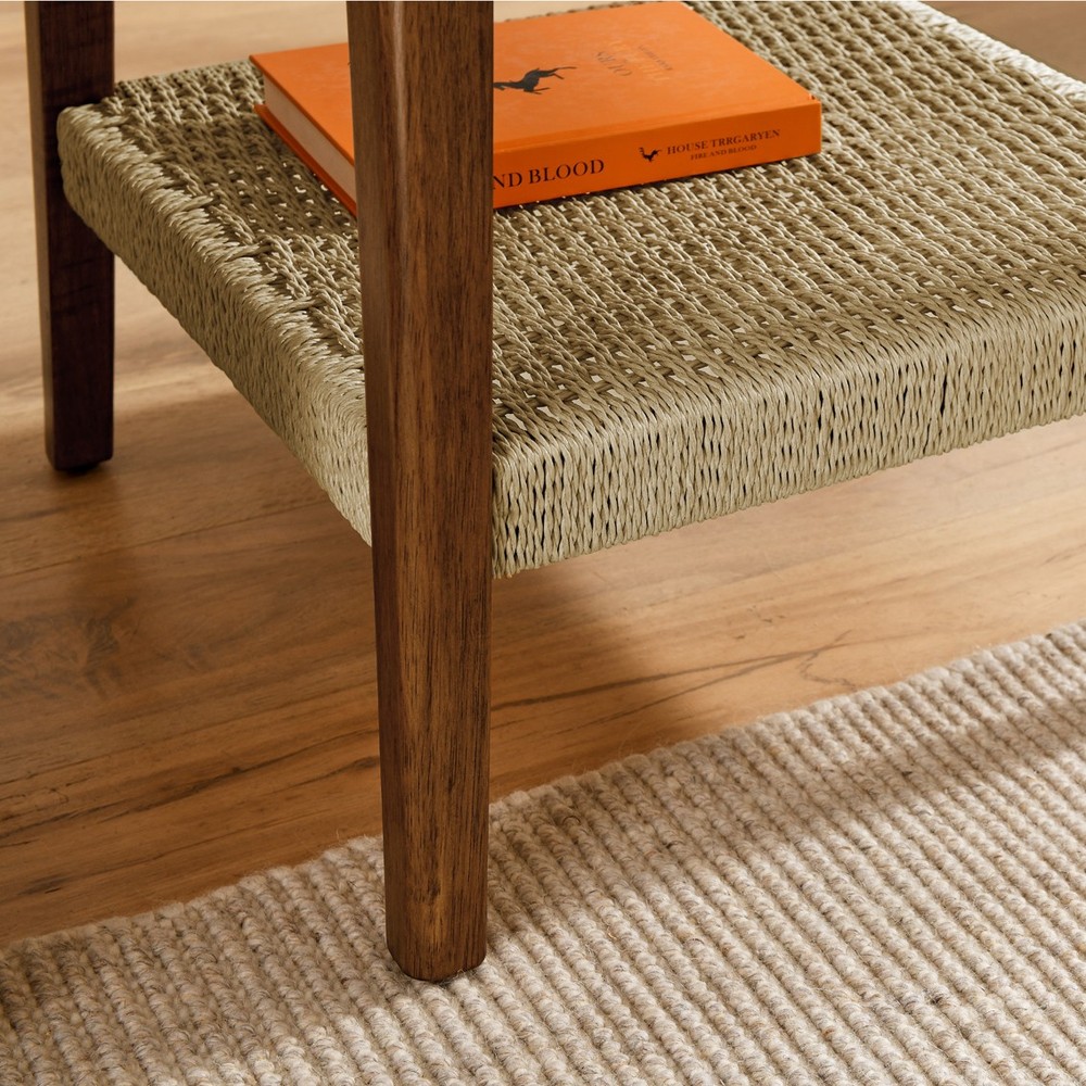 23" Side Table with Woven Shelf with Storage Bedside Tables Small Side Table