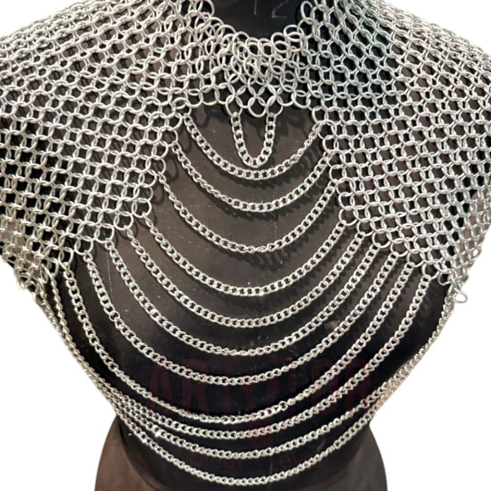 Medieval Chainmail Collar Shoulder Armor Adjustable SS Chainmail Chain Layered
