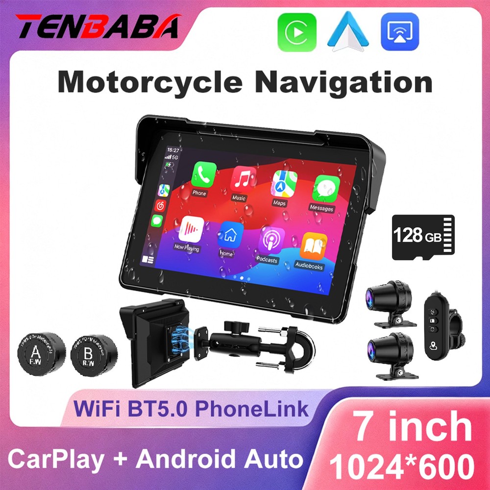 2026 Waterproof Motorcycle Carplay/Android Auto Navigation Dual 2K Dash Cam