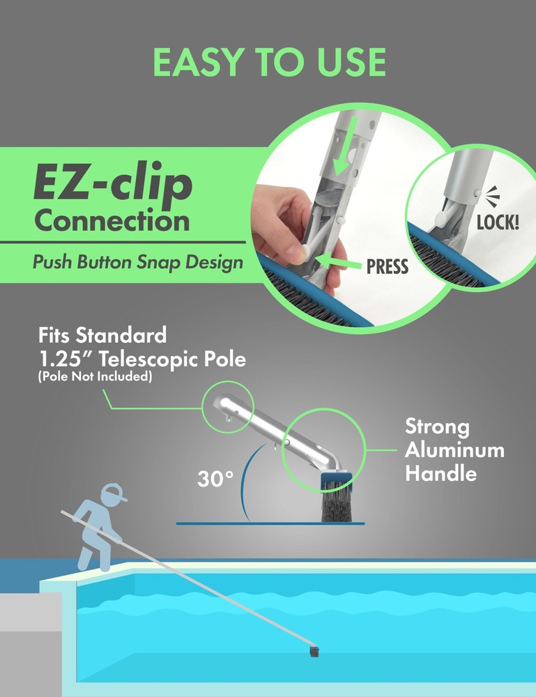 Heavy Duty Pool Brush Head Stiff Bristles Aluminum Frame Algae Tile Cl
