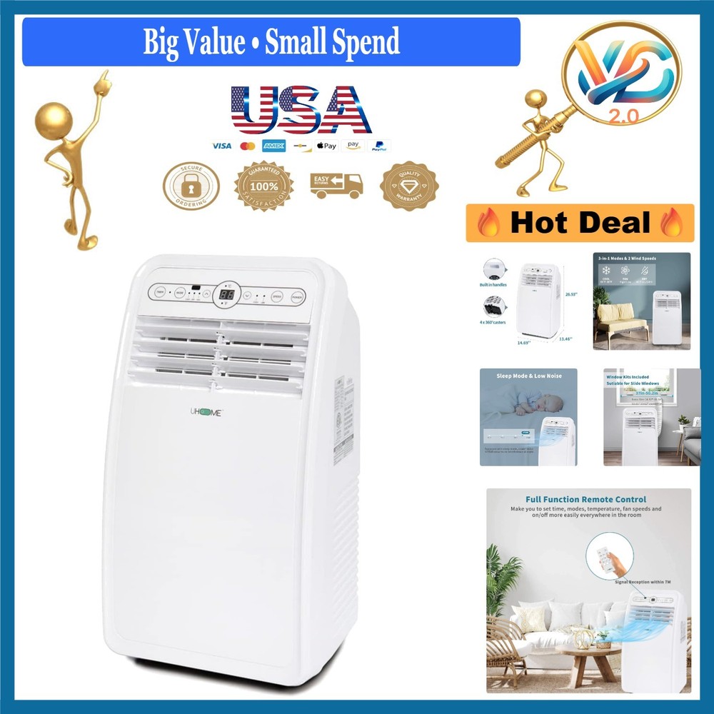 Portable Air Conditioner 8000 BTU Compact Cooling Dehumidifier Fan Remote