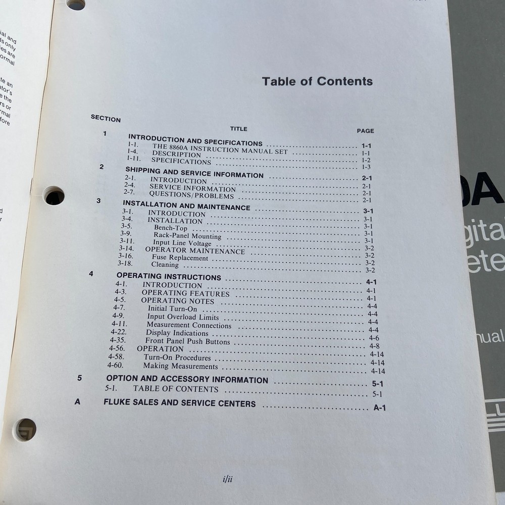 Fluke 8860A Digital Multimeter Operator Manual Handbook Instruction Calibration