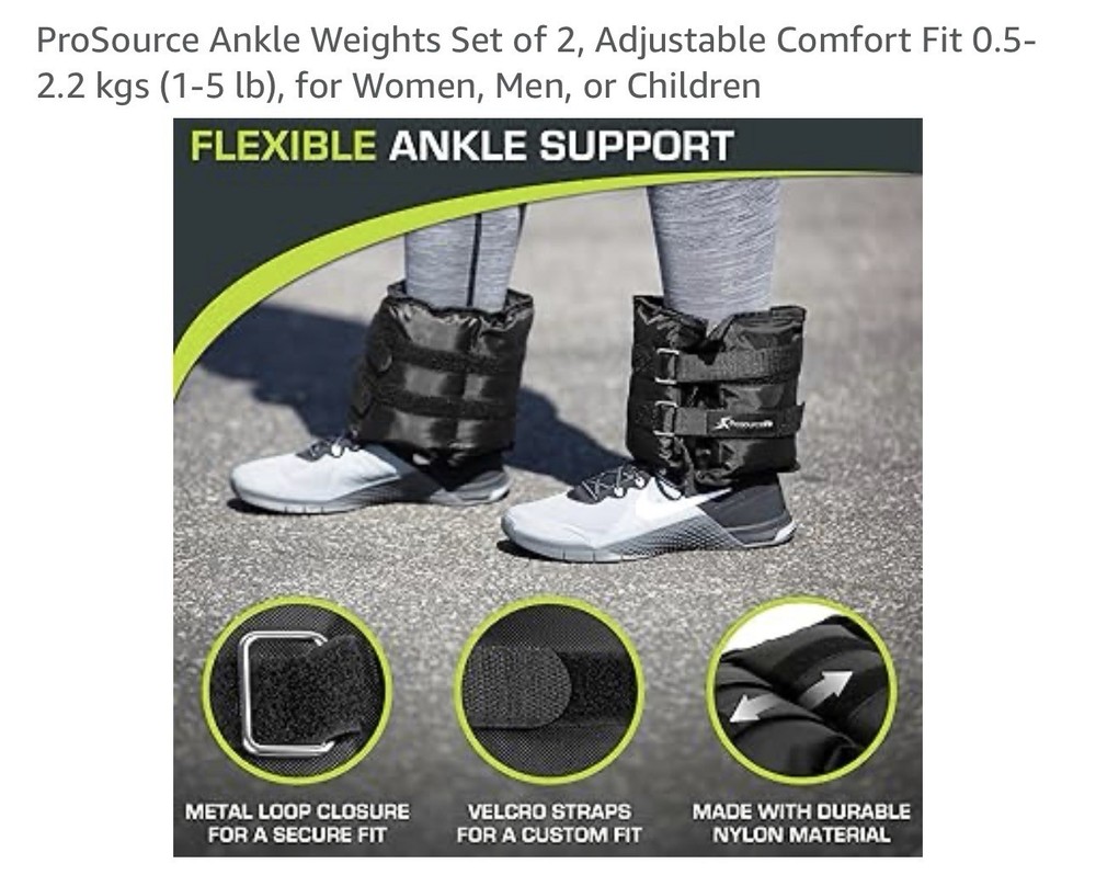 ProSource Adjustable Ankle Weights Set 1–5 lb Comfort Fit Pair