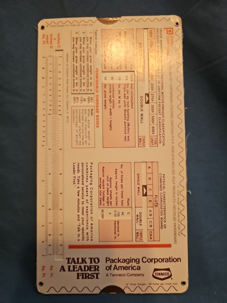 Universal Reference Calculator Moveable Sheet Design Calculator Tenneco IL USA