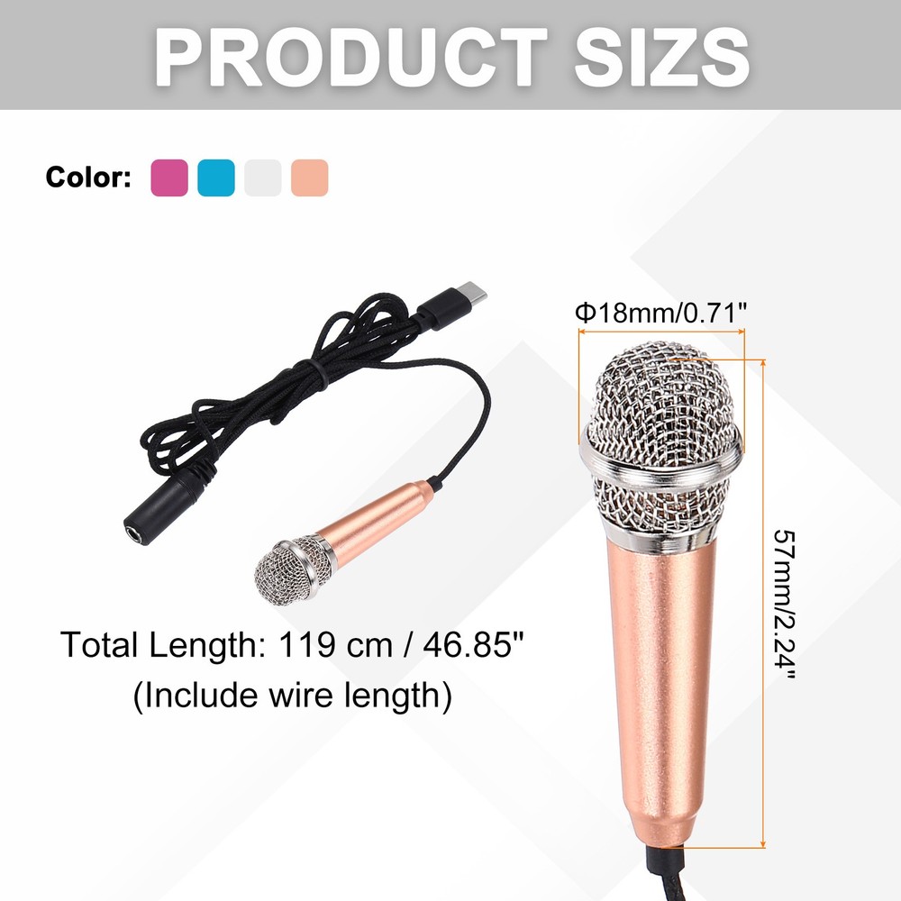 4Pcs Mini Microphone, Mic Tiny Microphone Type C Gold/Silver/Hot Pink/Blue