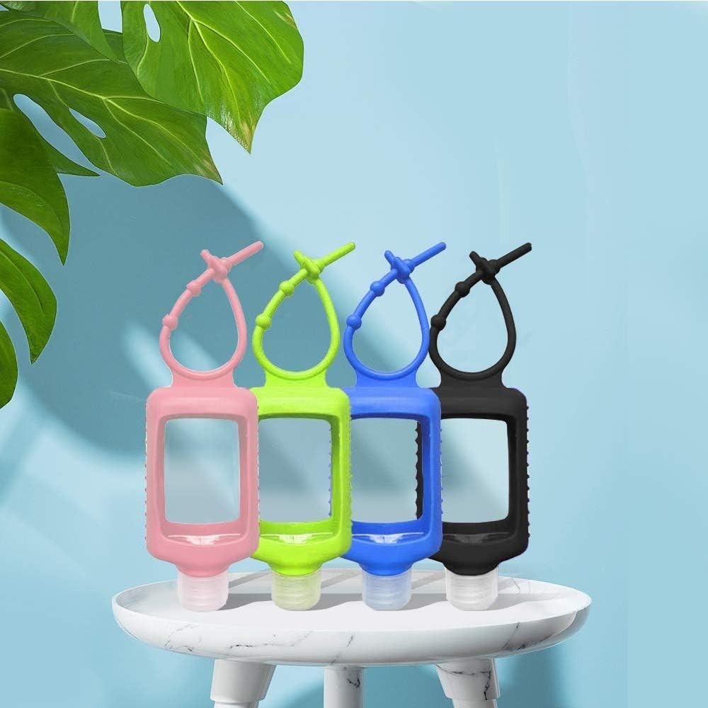 4 Pack Travel Size Plastic Clear Bottles w/Silicone Sleeve Refillable Empty S...