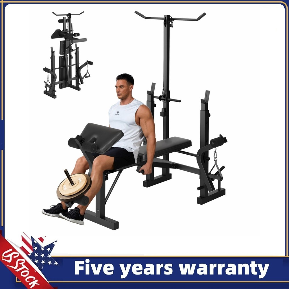 Weight Bench Set with Squat Rack Adjustable Bench Press Set with Leg Extensions