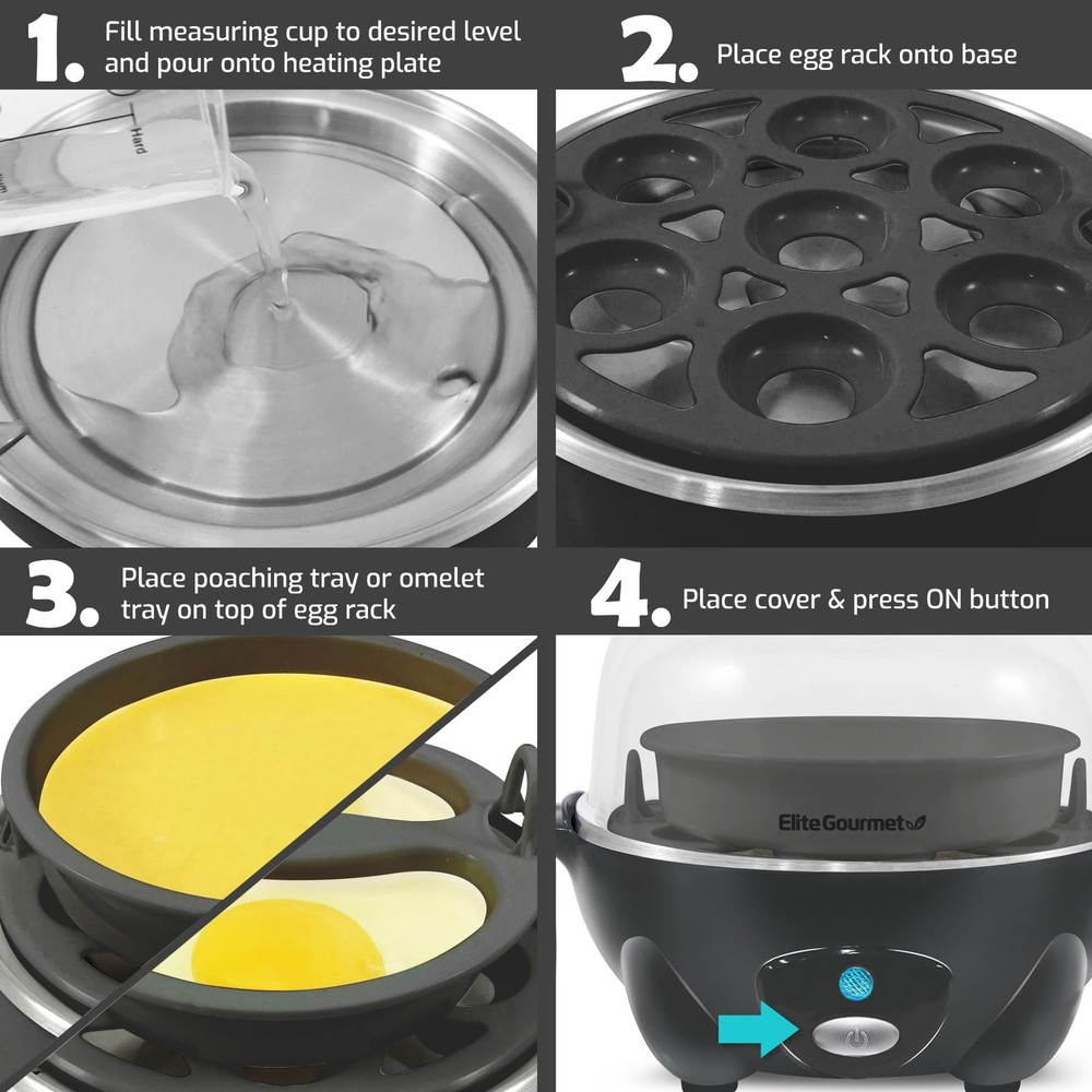 Rapid Egg Cooker set 7 Eggs Ash Grey Steamer kitchen tool kit