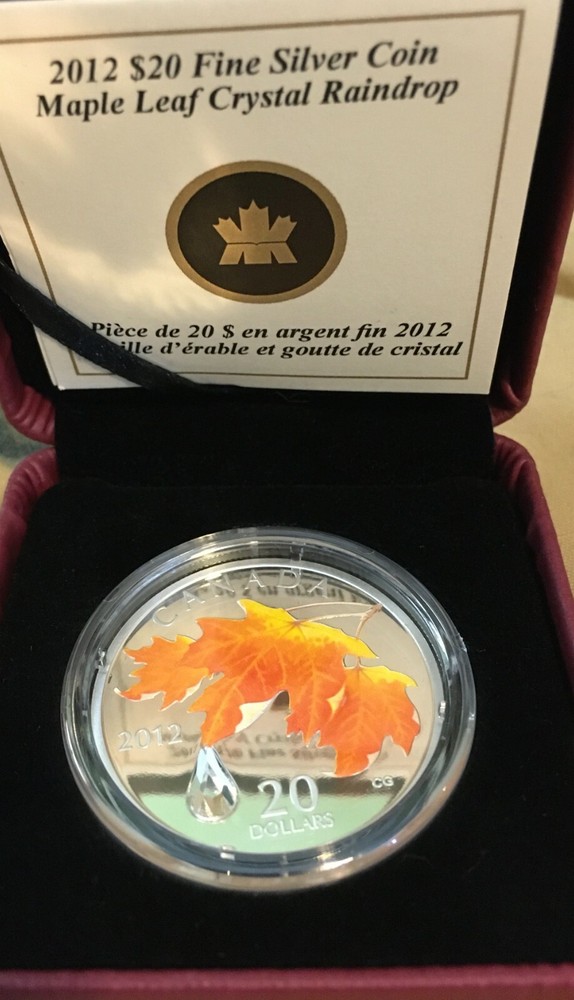 2012 $20 MAPLE LEAF CRYSTAL RAINDROP FINE SILVER COIN