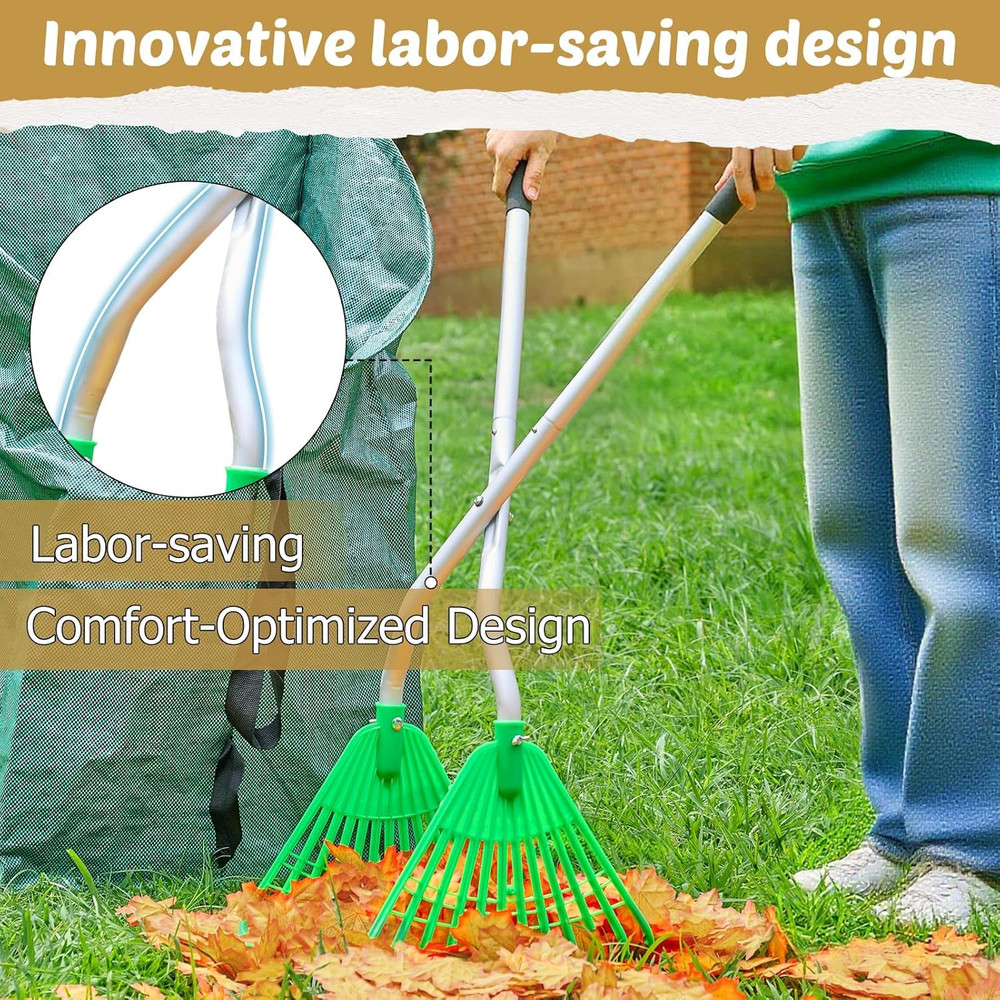 Leaf Grabber Rake,Leaves Collector Tool with Long Handle,Efficient Leaf Picker U