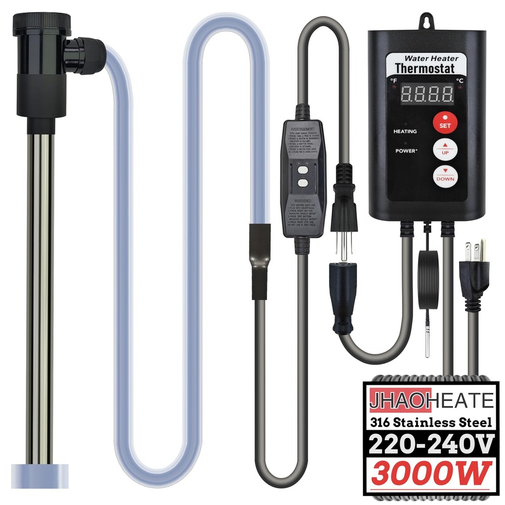 3000W 240V Immersion Water Heater with GFCI & Temp Control – Submersible Elec...