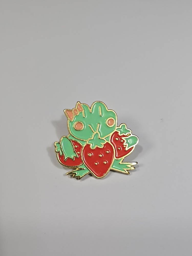 Frog With Strawberries Lapel Pin