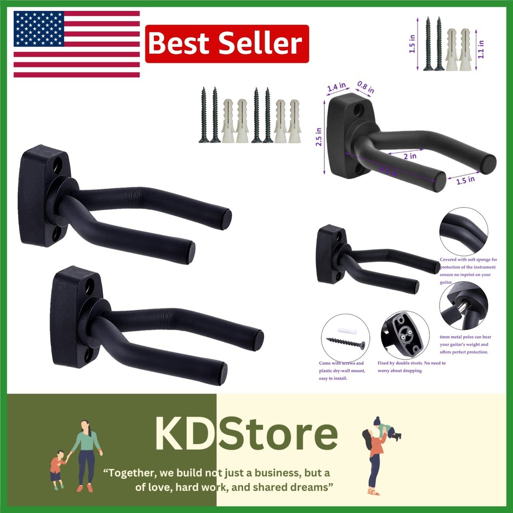 Secure & Stylish Guitar Wall Mounts – 2 Pack