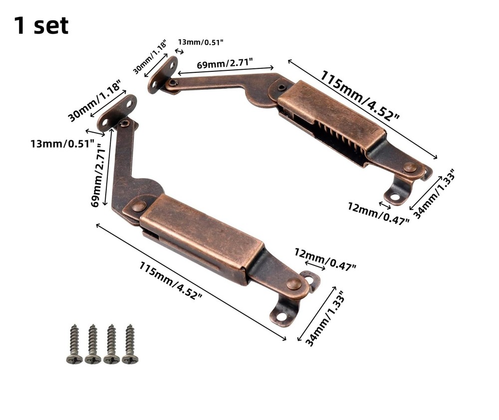 Spring Lid Support Box Lid Stay Support Iron Hinge Support Left+Right with Sc...