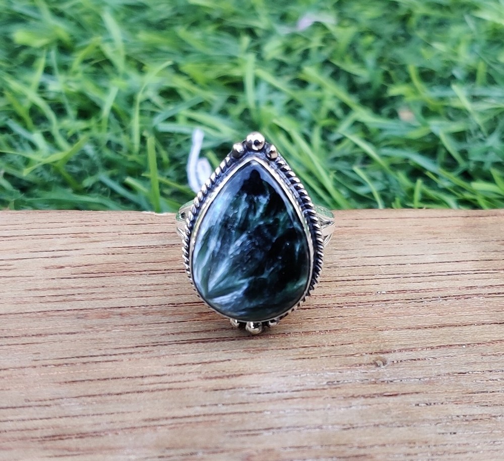 Seraphinite Gemstone Ring Solid 925 Sterling Silver Size 8 Nice Ring MO5597