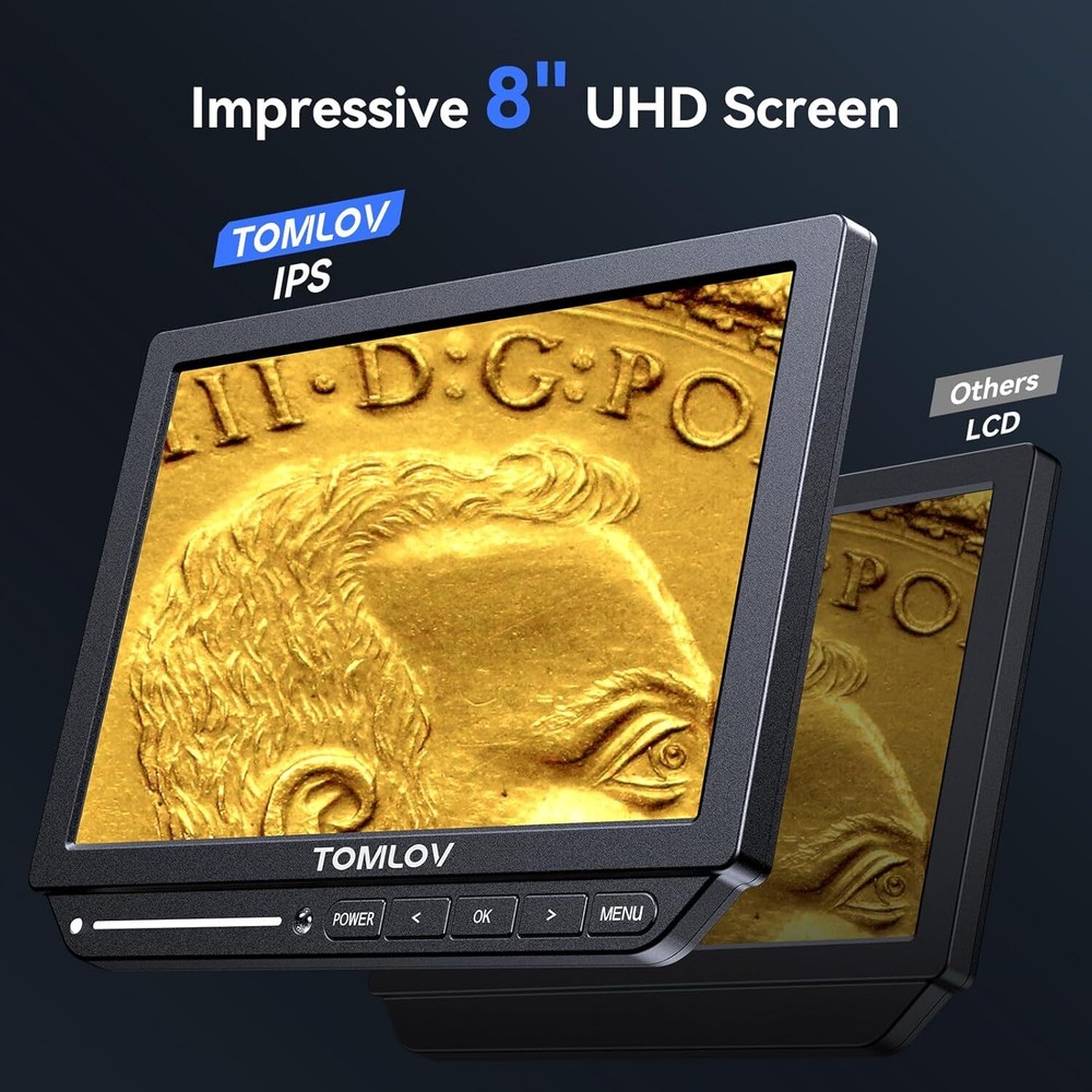 TOMLOV Autofocus Digital Microscoope 8" 2000X 52MP 4k Video Soldering Microscope
