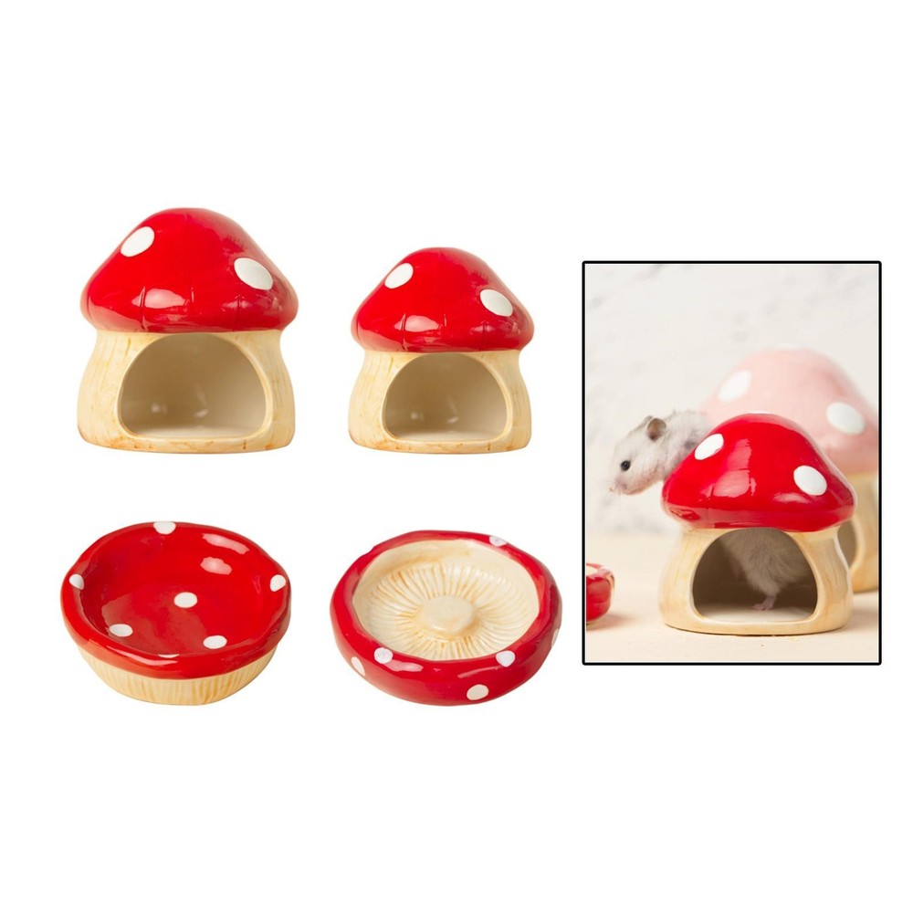 Ceramic Hamster Feeding Bowl Hamster Nest Creative Mushroom Shaped for Small