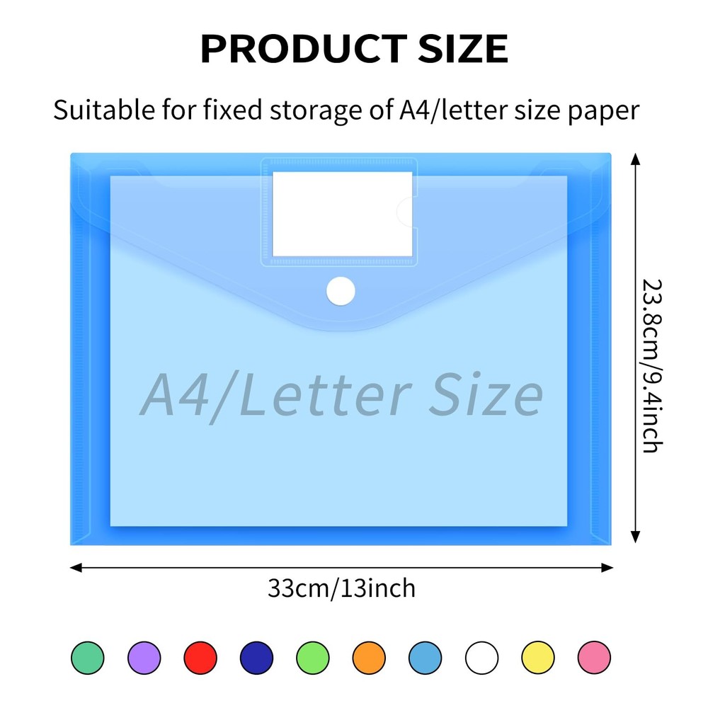 30 Pack 10 Color Plastic Envelopes Poly Envelopes, File Folders Clear Documen...