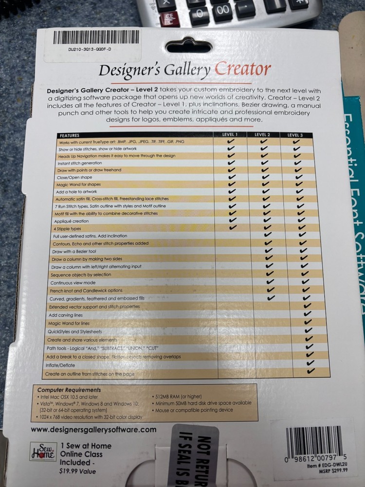 DESIGNER'S GALLERY CREATOR INTERMEDIATE DIGITIZING SOFTWARE LEVEL 2 UPGRADE EMBR