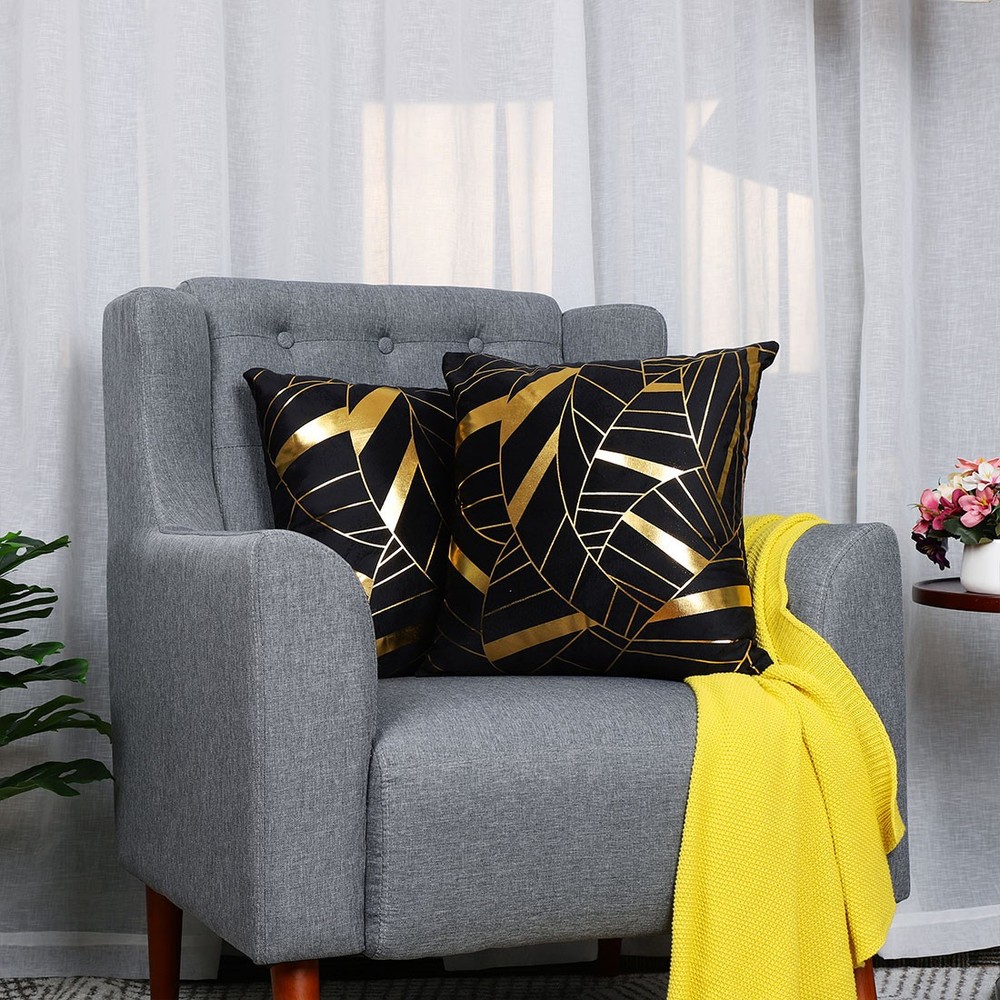 2 Pcs Gold Stamping Soft Decorative Square Throw Pillow Covers, Geometry Pattern