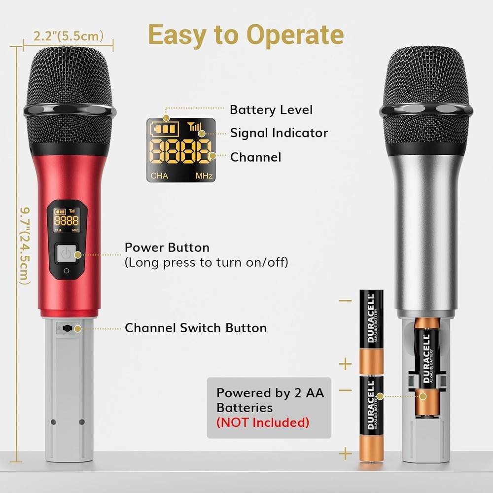 TONOR TW820 Wireless Microphone System - 2 Mics - 200ft Range - Red