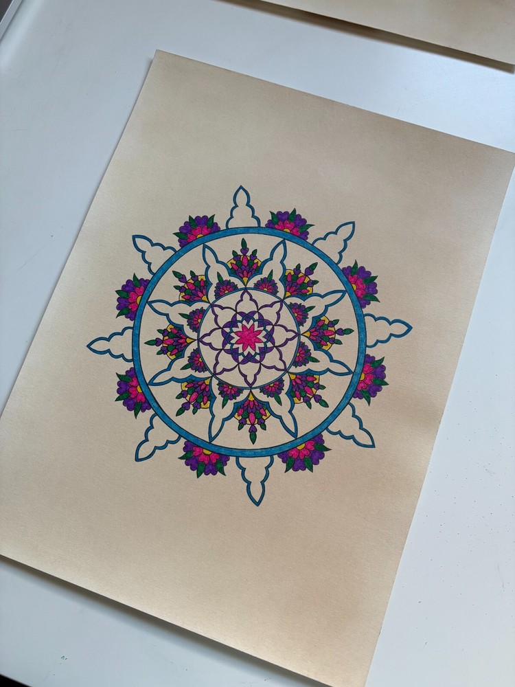 Original Art-Drawing-Circular Pattern-Rosette-Mandala -9" x 12" A4 - Artwork