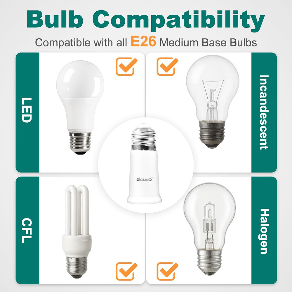 E26 Socket Extender, E26 Standard Medium Base Lamp Bulb Socket Adapter of 5CM/1.