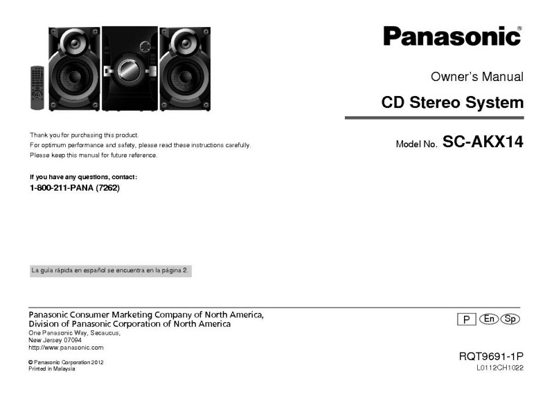 Panasonic SA-AKX14 CD Stereo System Owners Instruction Manual