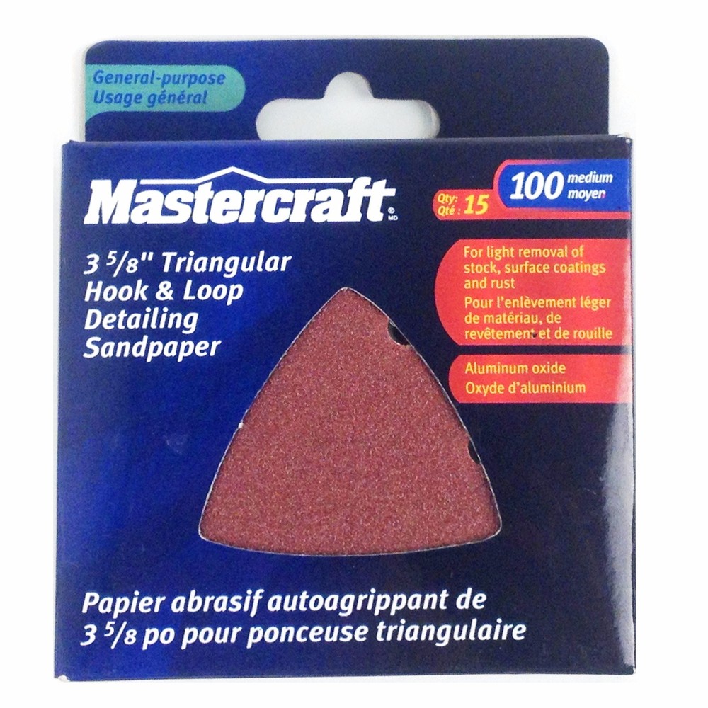 Mastercraft, 3 5/8'' Triangular Hook & Loop Detailing Sandpaper,100 medium,15/P