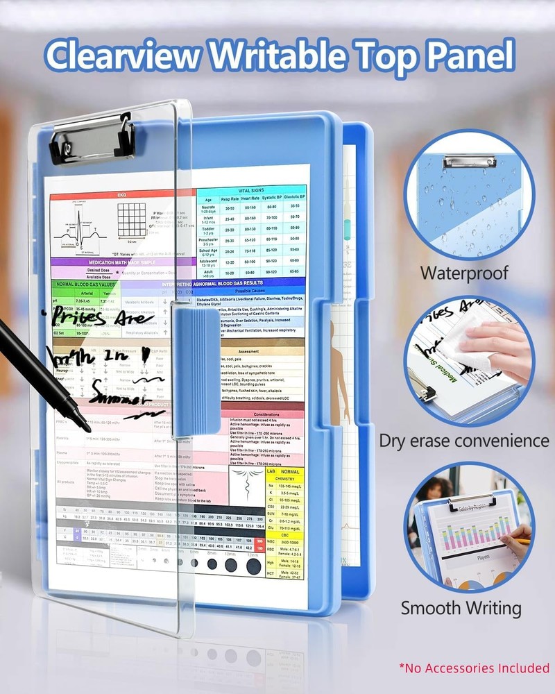 Plastic Clipboard Case, Side Opening, 2 Storage Pockets, Aqua Blue