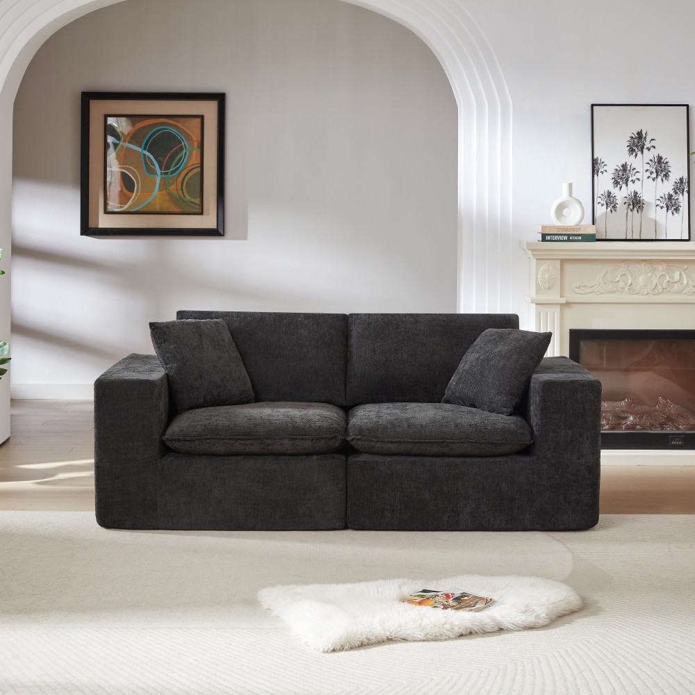 Modern Chenille Cloud Sofa w/ Comfortable Foam+Spring, Black