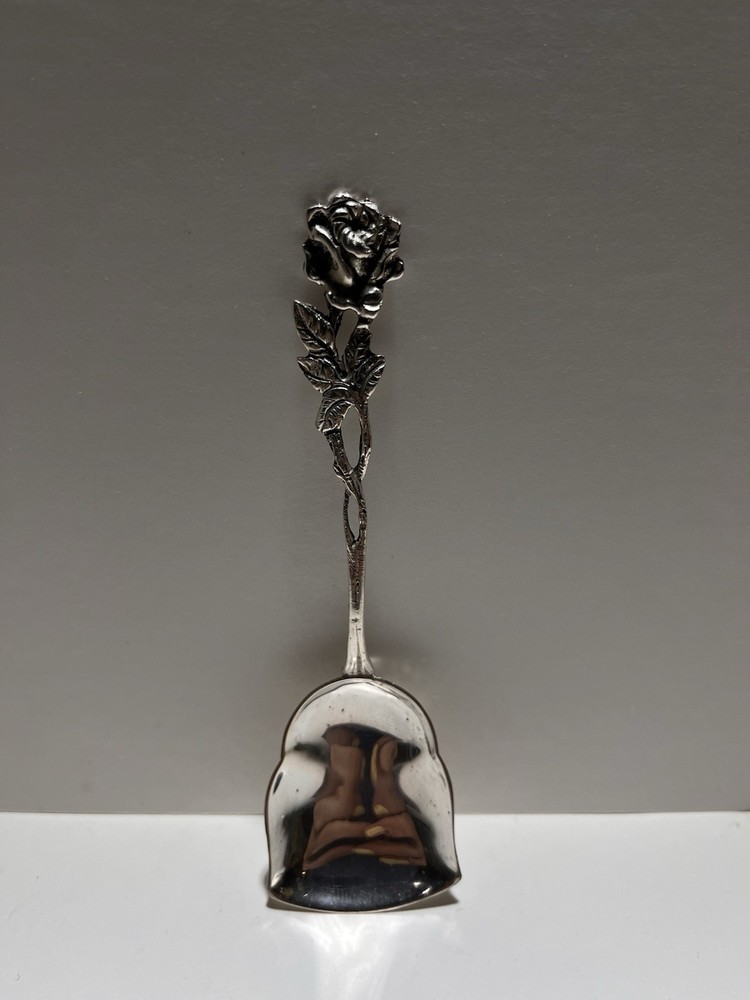 Vintage .800 Silver Sugar Spoon Rose Pattern Marked .800