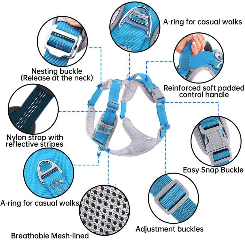 Adjustable Dog Harness - No Pull, Reflective, Soft Padded for Small, Medium, Lar