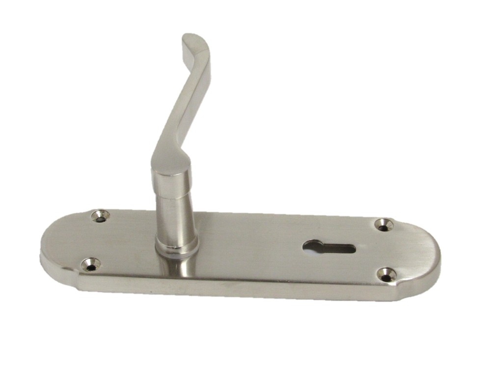 Epsom Satin Victorian Scroll on Shaped Back Plate Lock Door Handle Pair