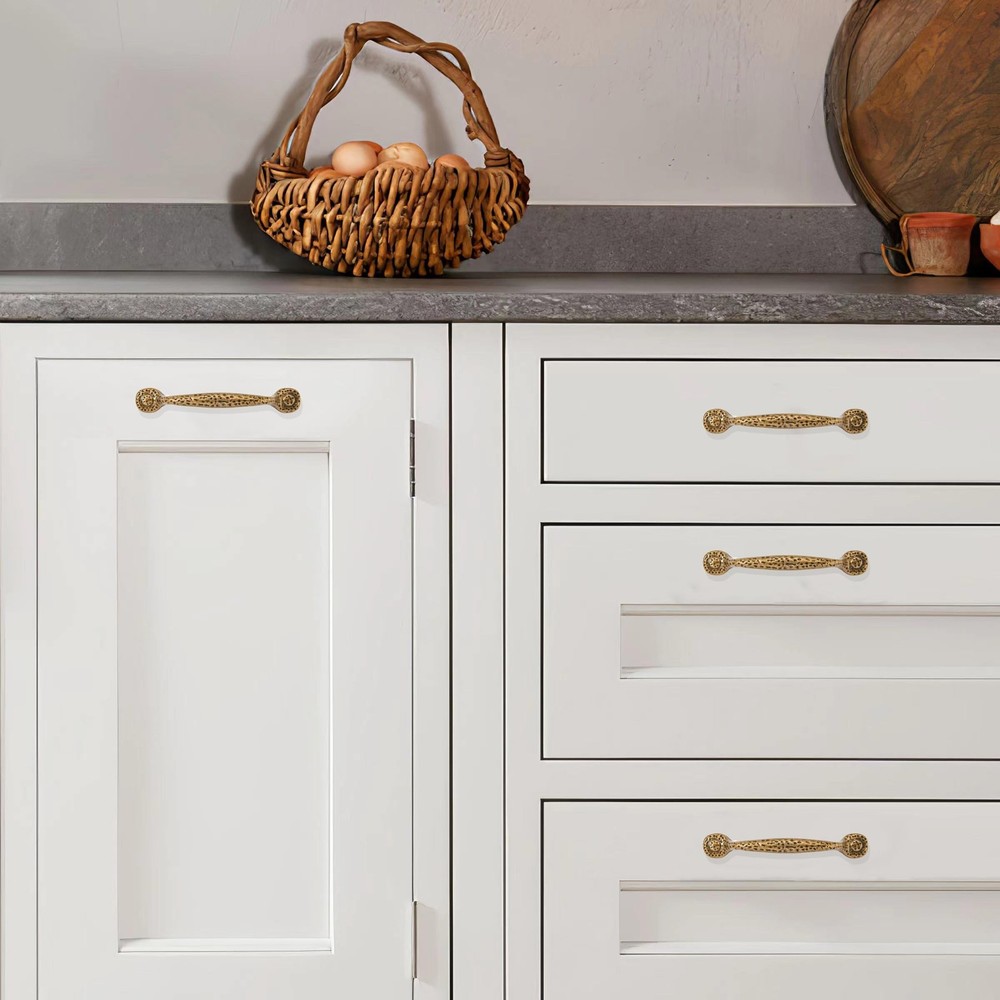 10 Pack Rustic Pulls,Antique Brass Cabinet Pulls Hammered Cabinet Pulls Kitch...