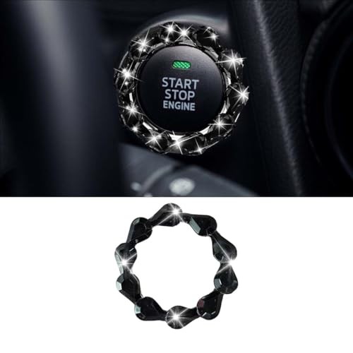 Bling Car Engine Start Stop Button Decoration Ring, Crystal Push to Start Black