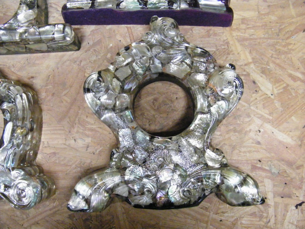 SIX ABALONE SHELL RESIN VOMIT CLOCK CASES