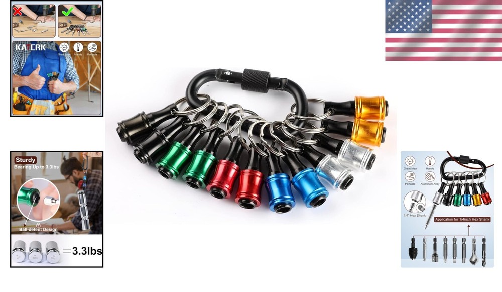 12pc Portable Bit Holder Keychain with Black Carabiner - Versatile Tool Set